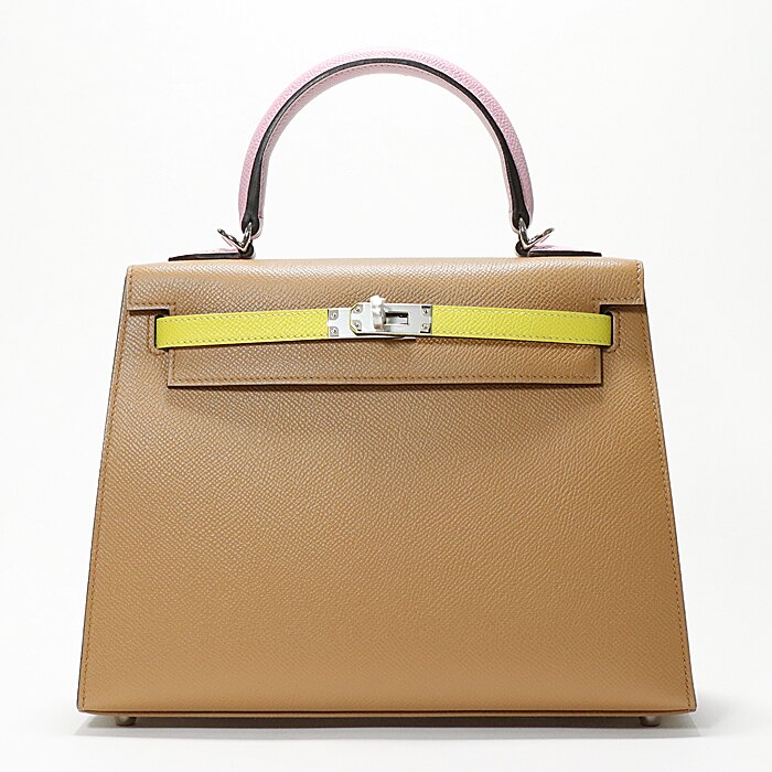 HERMES エルメス ケリー 25 エプソン トリコロール チャイ/モーブシルベストル /ライム シルバー金具