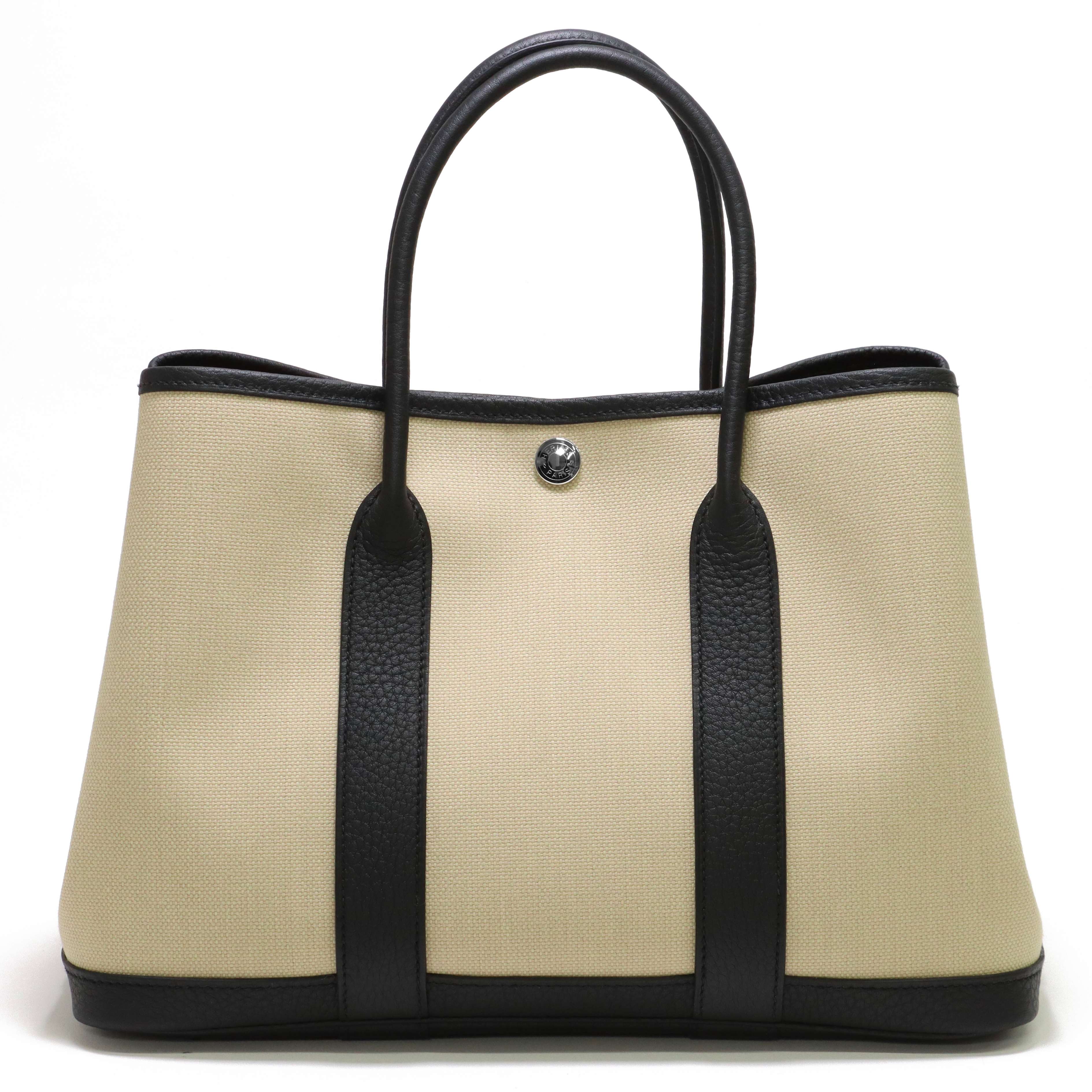 HERMES エルメス ガーデンパーティー 30/TPM トワルアッシュ/ネゴンダ ノワール（ブラック）/エクリュ（ベージュ） シルバー金具