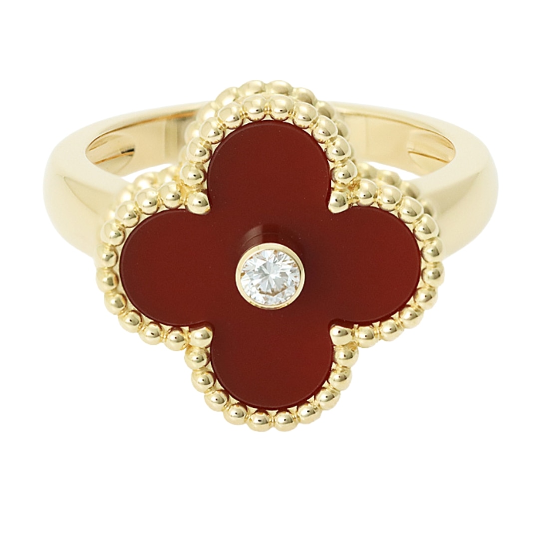Van Cleef & Arpels ヴィンテージ アルハンブラ リング イエローゴールド カーネリアン ダイヤモンド VCARD40800 9号