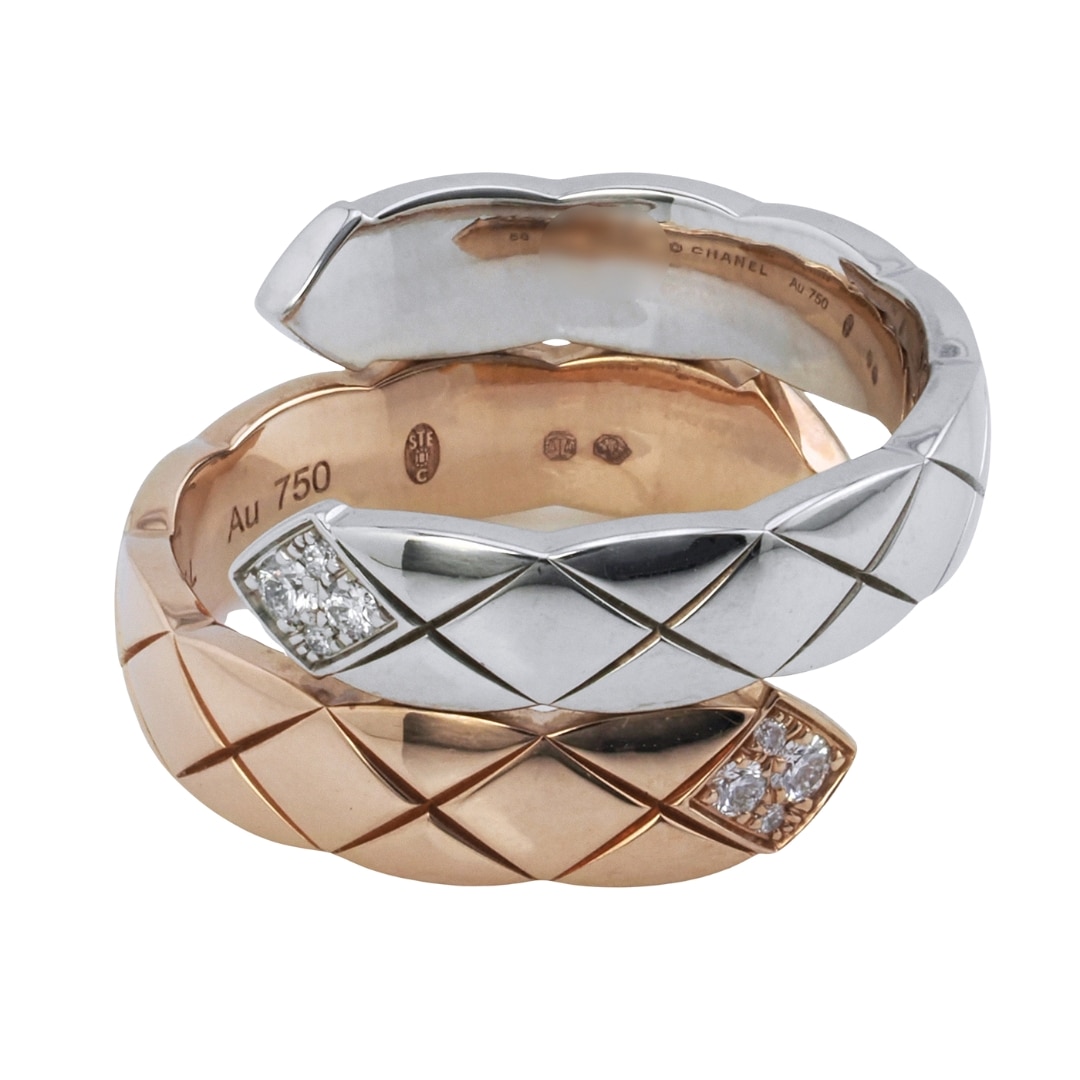 CHANEL ココ クラッシュ コレクション リング ラージモデル ベージュゴールド ホワイトゴールド ダイヤモンド 18号 J11972