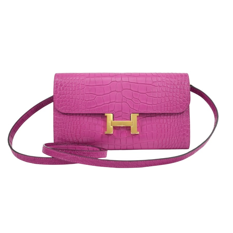 ロングトゥーゴー クロコ アリゲーターマット ローズ ゴールド金具 