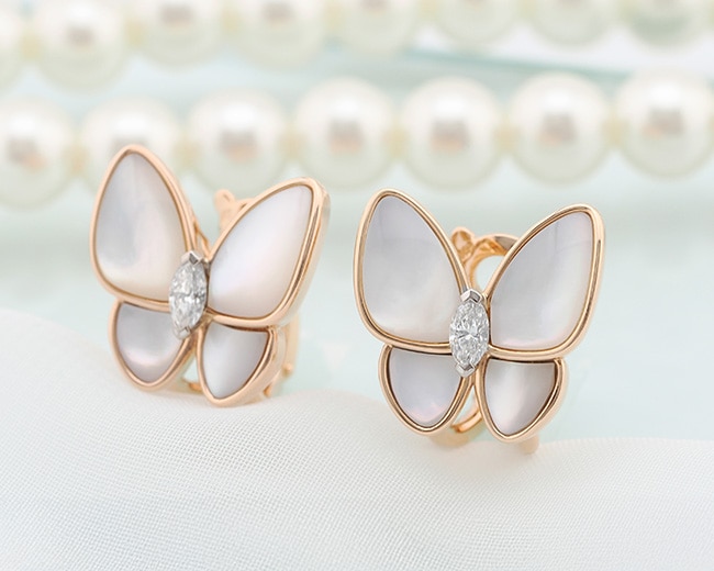 Van Cleef & Arpels ヴァン クリーフ&アーペル ドゥ パピヨン イヤリング ピアス ローズゴールド ダイヤモンド マザーオブパール VCARO8FN00