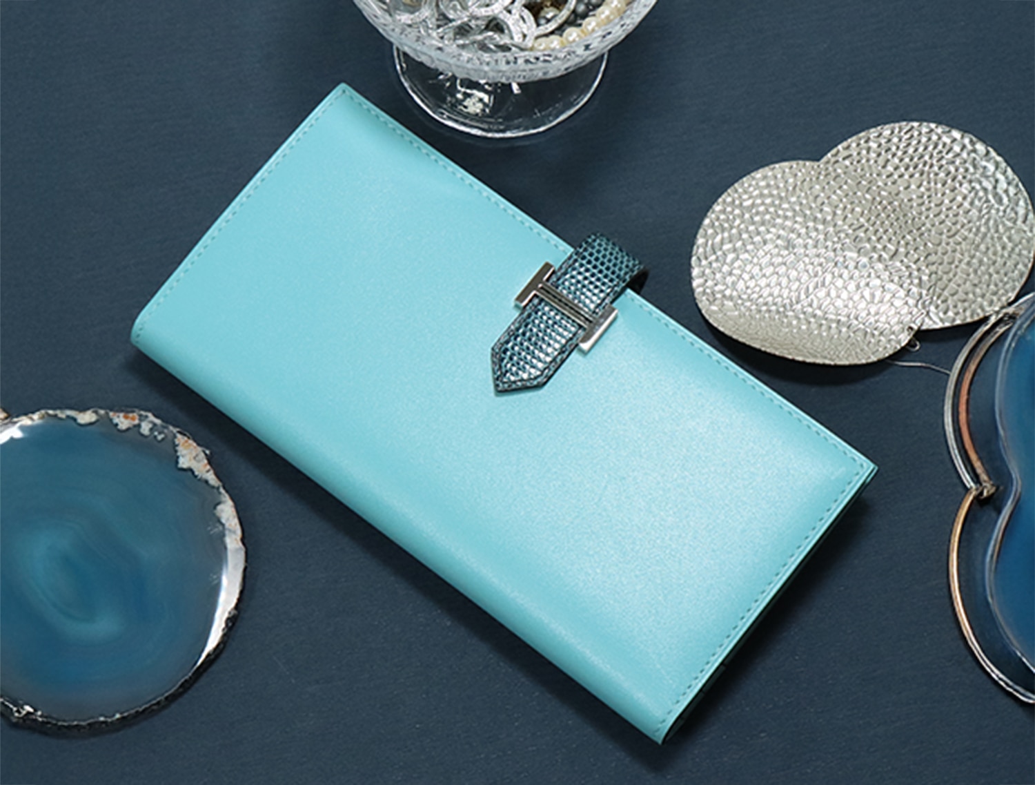 HERMES エルメス ベアン クラシック タデラクト/リザード ブルーアトゥール/ブルーペトロ―ル シルバー金具