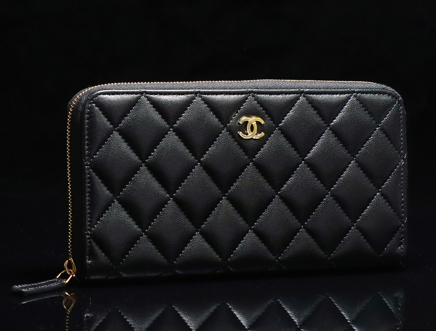 CHANEL シャネル クラシック ロング ジップ ウォレット ブラック ラムスキン ゴールド金具