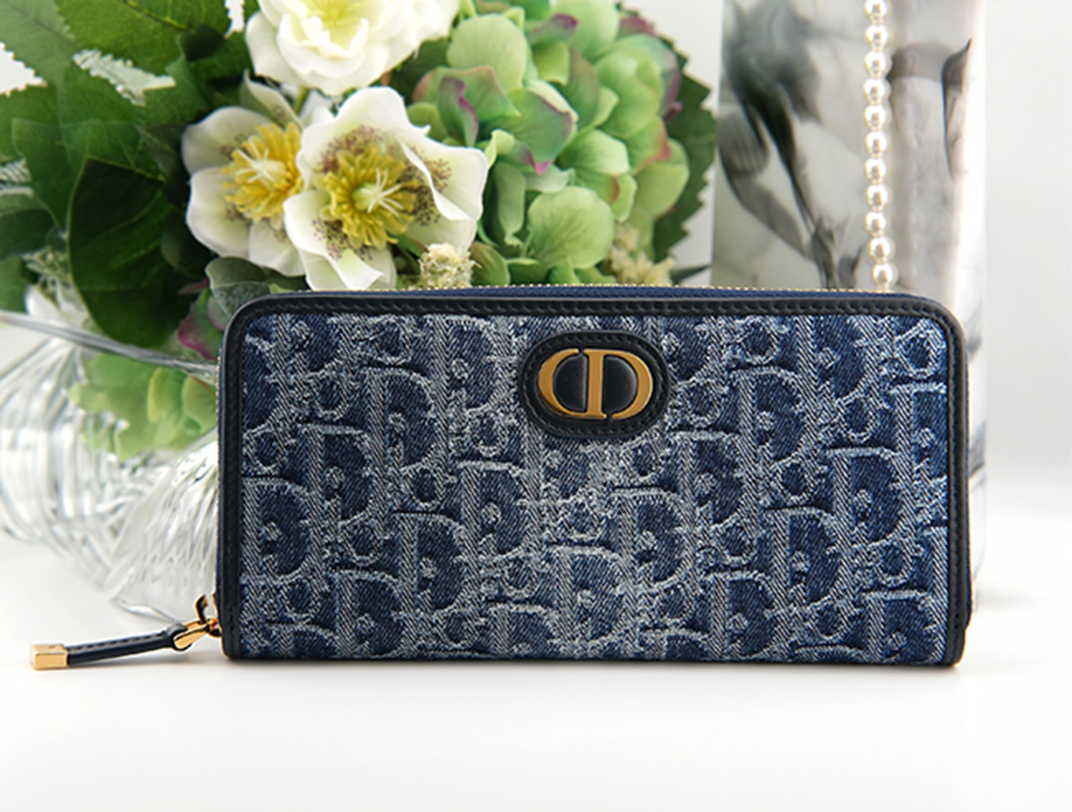 CHRISTIAN DIOR クリスチャン ディオール 30 モンテーニュヴォワヤジュール ロングウォレット デニム ディオール オブリーク ジャカード S2094UDCE_M49E