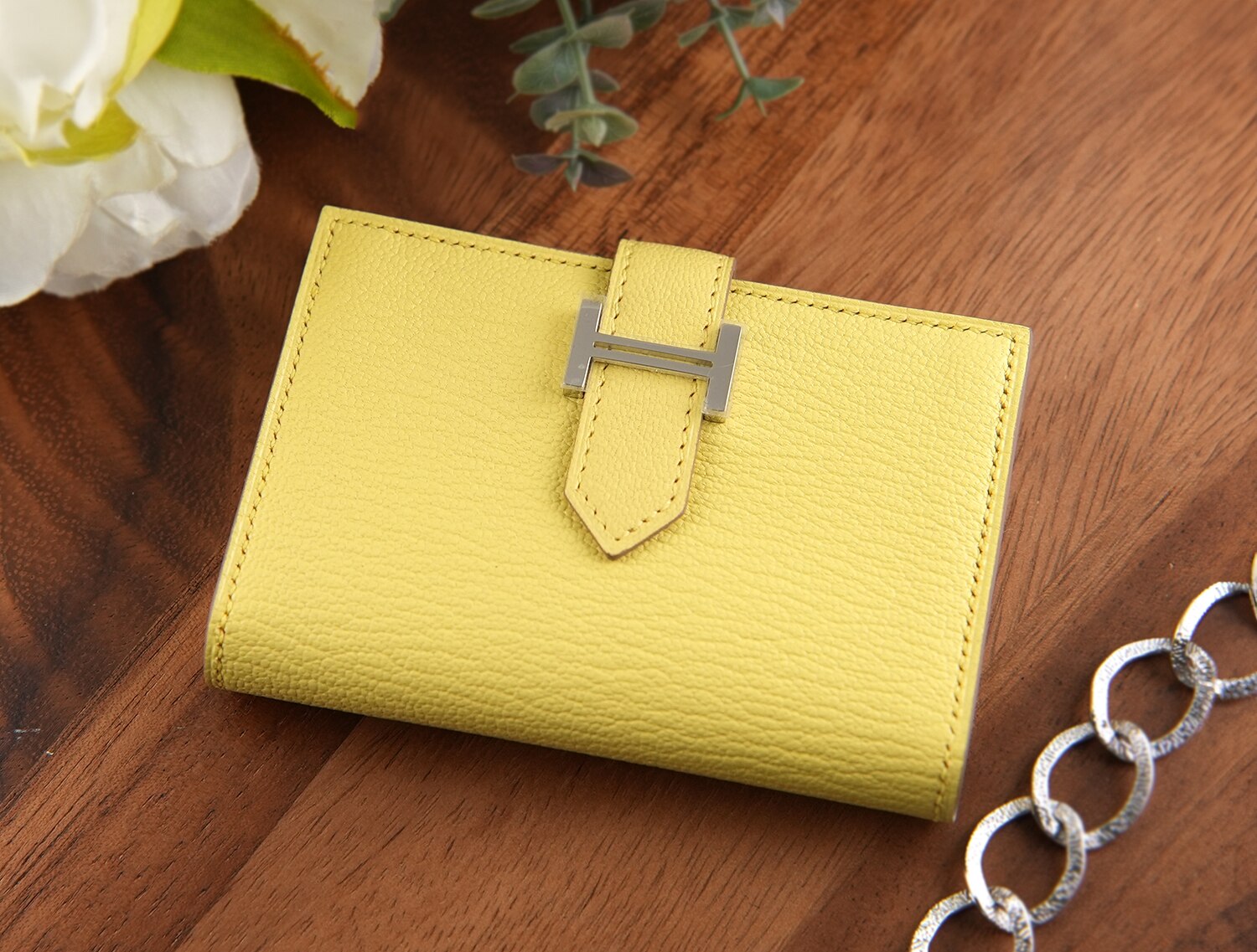 HERMES エルメス ベアン カードケース シェーブル リモンチェッロ シルバー金具