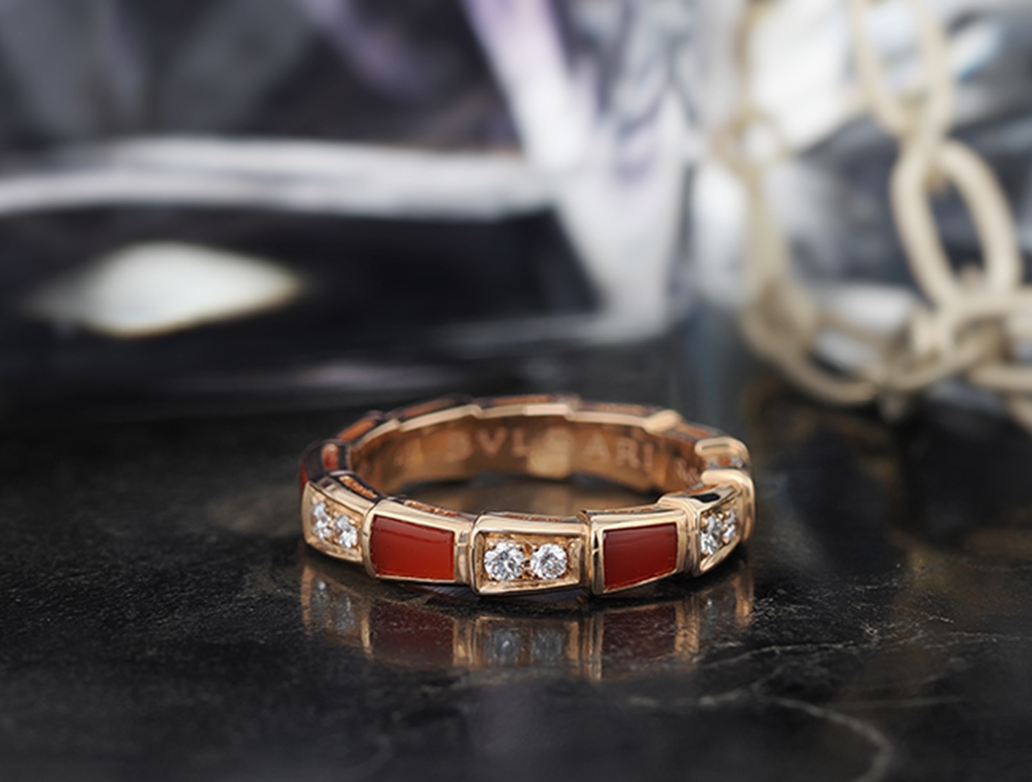 BVLGARI ブルガリ セルペンティ ヴァイパー ピンクゴールド カーネリアン ダイヤモンド 353326 49