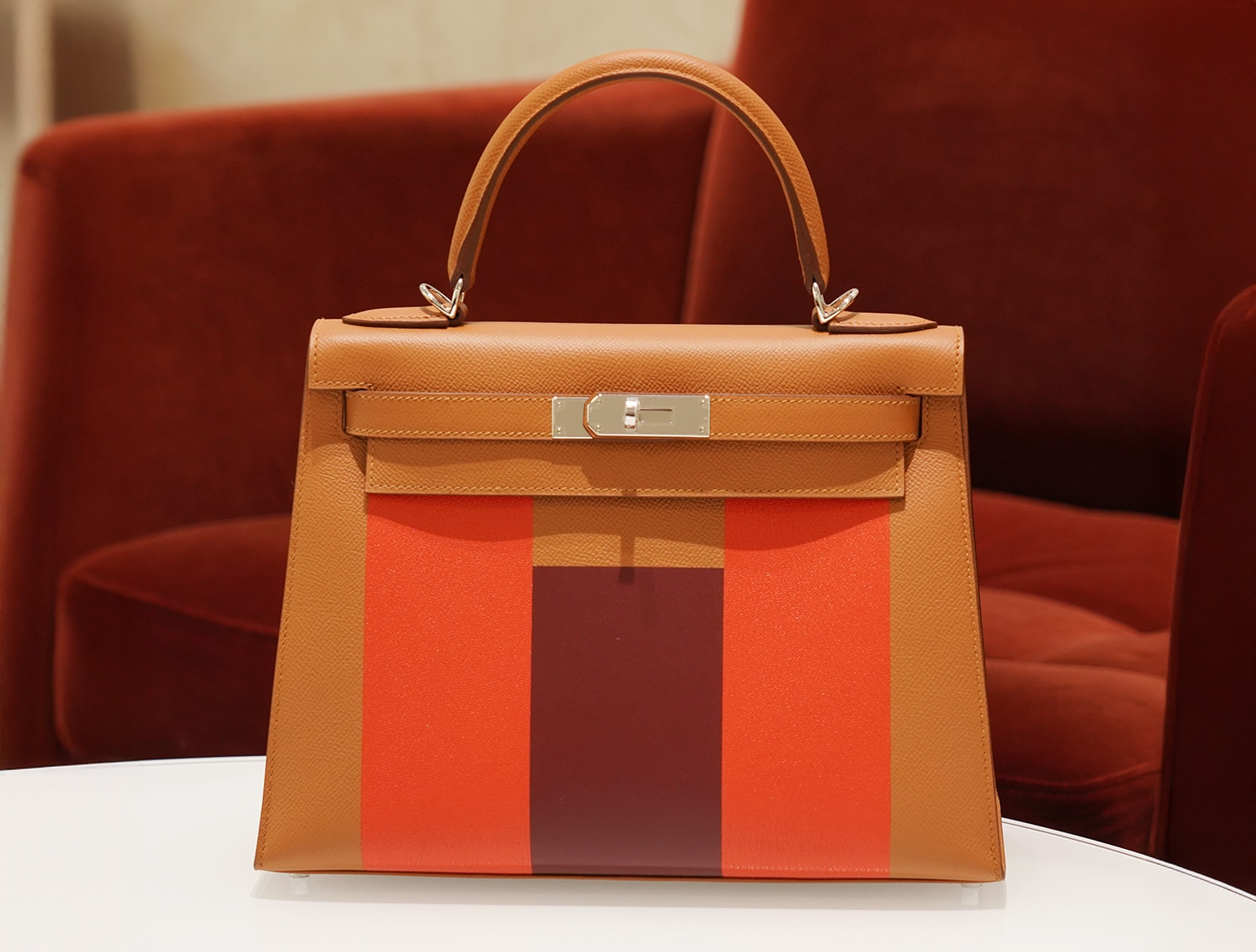 HERMES エルメス ケリー レター 28 外縫い エプソン×ソンブレロ×タデラクト ゴールド×カプシーヌ×ルージュアッシュ シルバー金具