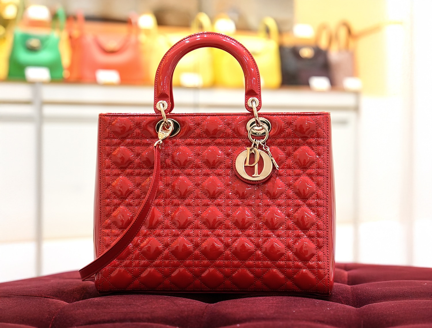 CHRISTIAN DIOR クリスチャン ディオール レディディオール ラージ 2way ハンド ショルダー バッグ パテントカーフスキン レッド 90235676