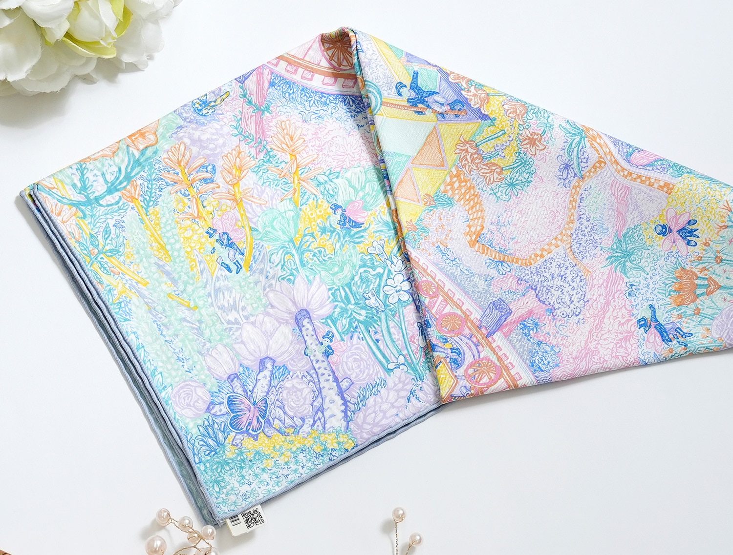 HERMES エルメス カレ90 フォーブルの狂気 ピンク / ブルー / グリーン H004147S 06