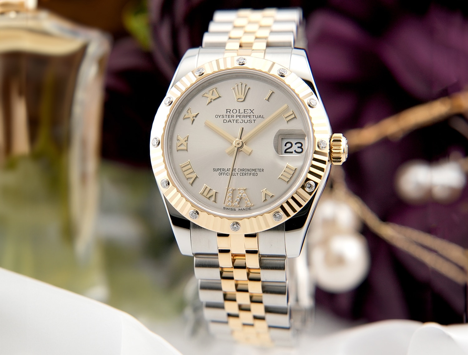 ROLEX ロレックス デイトジャスト 178313 シルバーローマ ベゼル VIダイヤモンド ジュビリーブレスレット