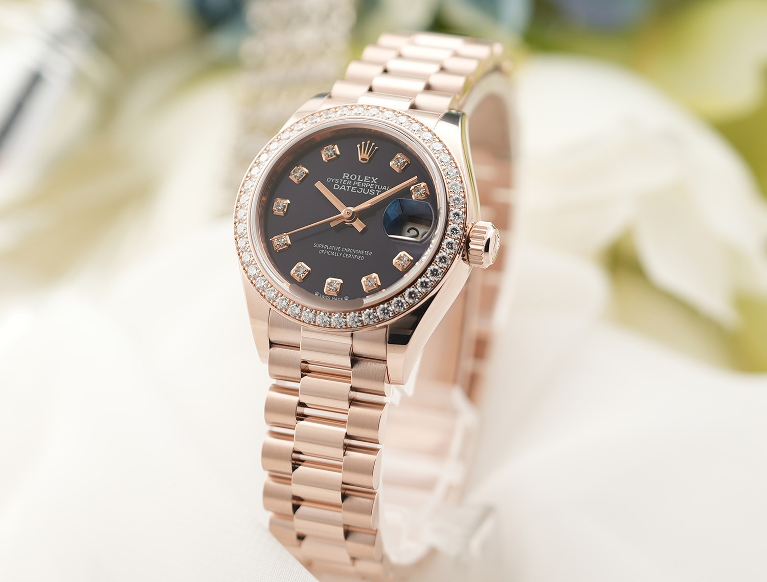 ROLEX ロレックス デイトジャスト 279135RBR オーベルジーヌ 10Pダイヤモンド プレジデントブレスレット