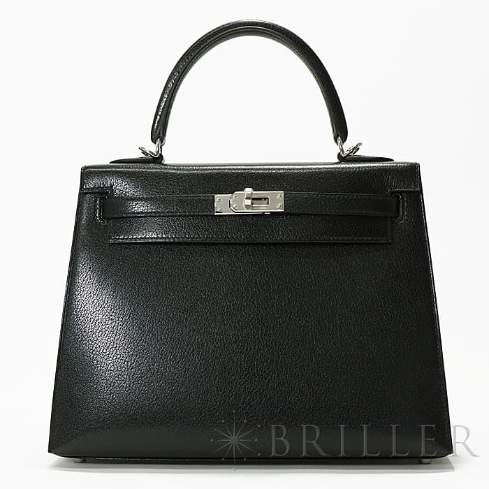 HERMES エルメス ケリー 25 外縫い シェーブル ブラック シルバー金具 メイン