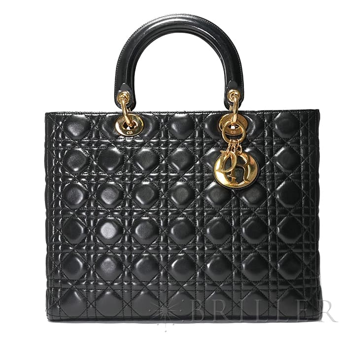 CHRISTIAN DIOR クリスチャン ディオール レディディオール ラージ カナージュ ラムスキン ブラック 12