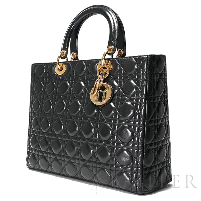 CHRISTIAN DIOR クリスチャン ディオール レディディオール ラージ カナージュ ラムスキン ブラック 25