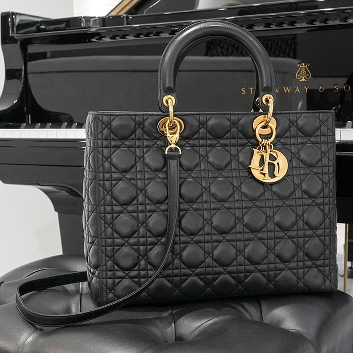 CHRISTIAN DIOR クリスチャン ディオール レディディオール ラージ カナージュ ラムスキン ブラック 2