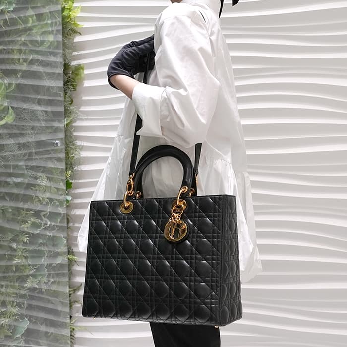 CHRISTIAN DIOR クリスチャン ディオール レディディオール ラージ カナージュ ラムスキン ブラック 29