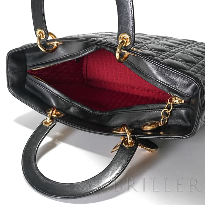 CHRISTIAN DIOR クリスチャン ディオール レディディオール ラージ カナージュ ラムスキン ブラック 4