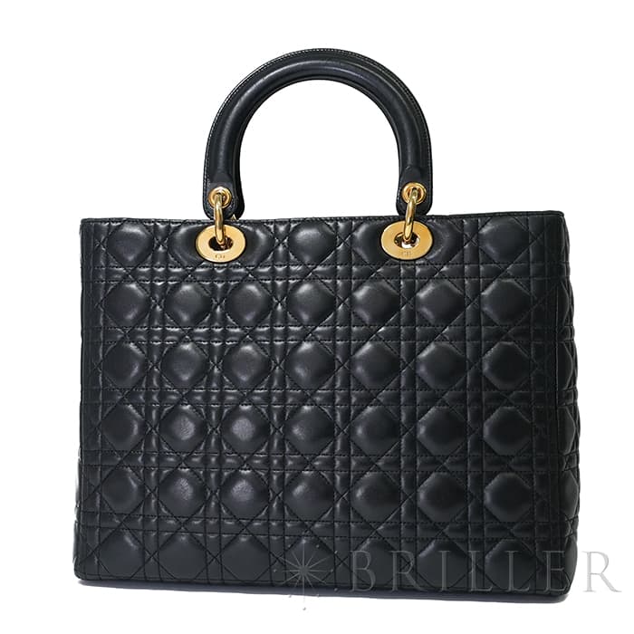CHRISTIAN DIOR クリスチャン ディオール レディディオール ラージ 2way バッグ カナージュ ラムスキン ブラック 1