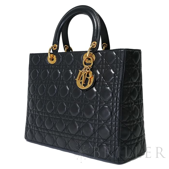 CHRISTIAN DIOR クリスチャン ディオール レディディオール ラージ 2way バッグ カナージュ ラムスキン ブラック 25