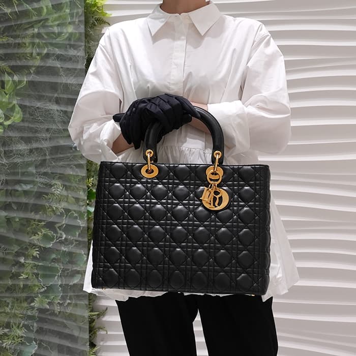 CHRISTIAN DIOR クリスチャン ディオール レディディオール ラージ 2way バッグ カナージュ ラムスキン ブラック 28