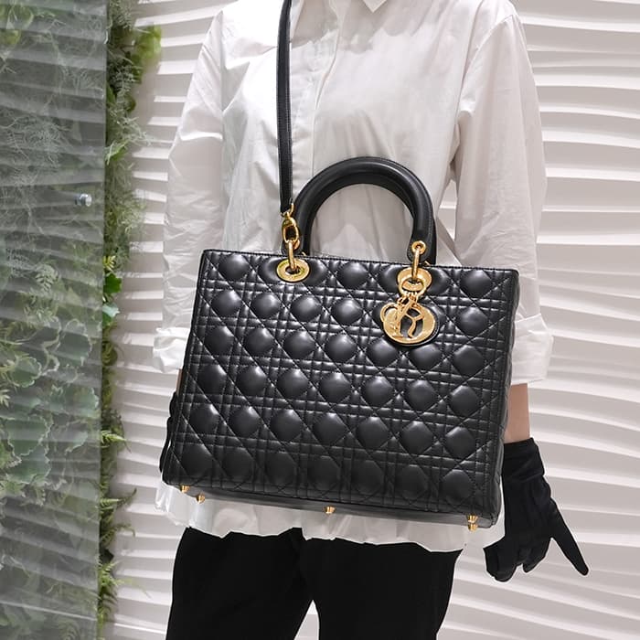 CHRISTIAN DIOR クリスチャン ディオール レディディオール ラージ 2way バッグ カナージュ ラムスキン ブラック 29