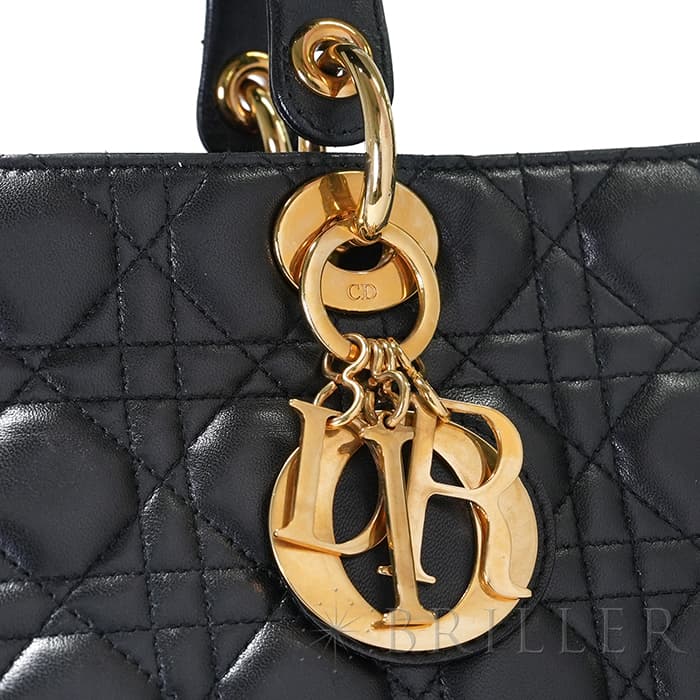 CHRISTIAN DIOR クリスチャン ディオール レディディオール ラージ 2way バッグ カナージュ ラムスキン ブラック 3