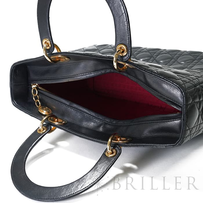 CHRISTIAN DIOR クリスチャン ディオール レディディオール ラージ 2way バッグ カナージュ ラムスキン ブラック 4