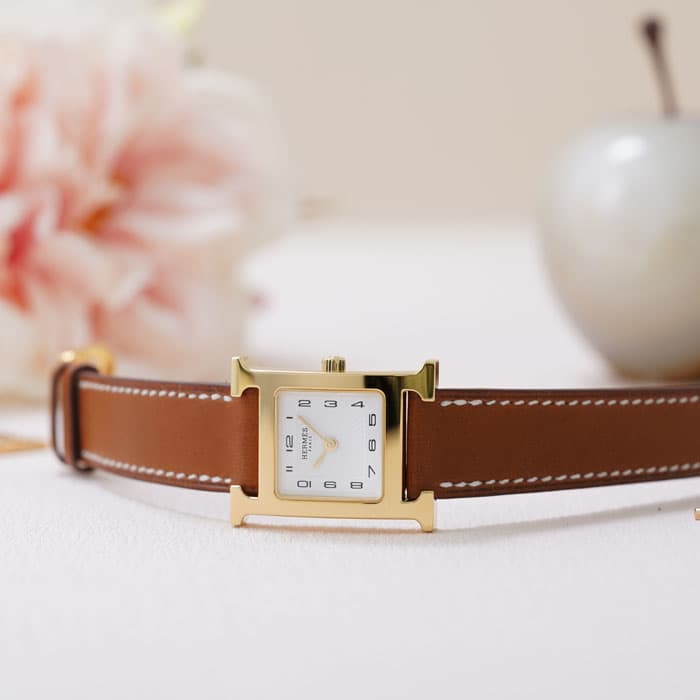 HERMES エルメス Hウォッチ HH1.201.131/VBA 036734WW00  Hウォッチゴールドプレーテッド ナチュラルブラウン 2