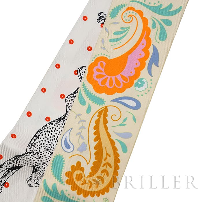 HERMES エルメス ツイリー チーター・バンダナ ジョーヌ・スフル / オレンジ / グリーン H064179S 07 9