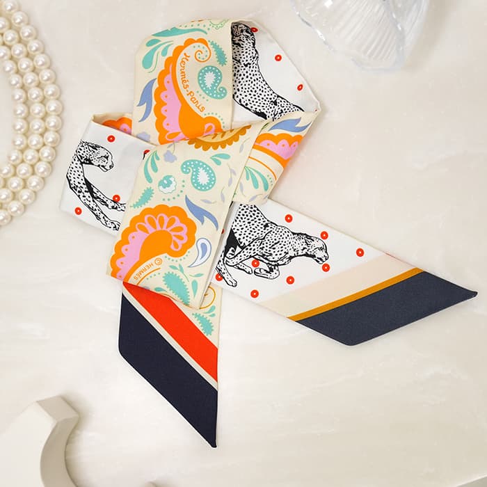 HERMES エルメス ツイリー チーター・バンダナ ジョーヌ・スフル / オレンジ / グリーン H064179S 07 2