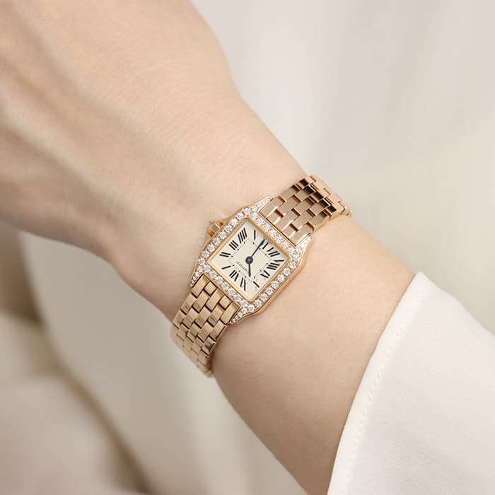 CARTIER カルティエ サントス ドゥモワゼル WF9008Z8 ピンクゴールド ダイヤベゼル 28