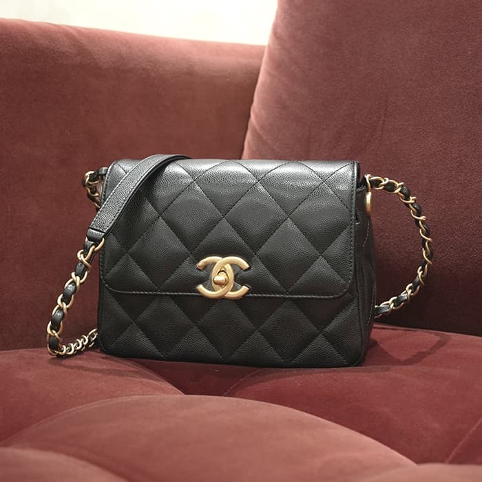 CHANEL シャネル ミニ フラップ バッグ ブラック キャビアスキン ゴールド金具 AS4907 B17672 94305 2