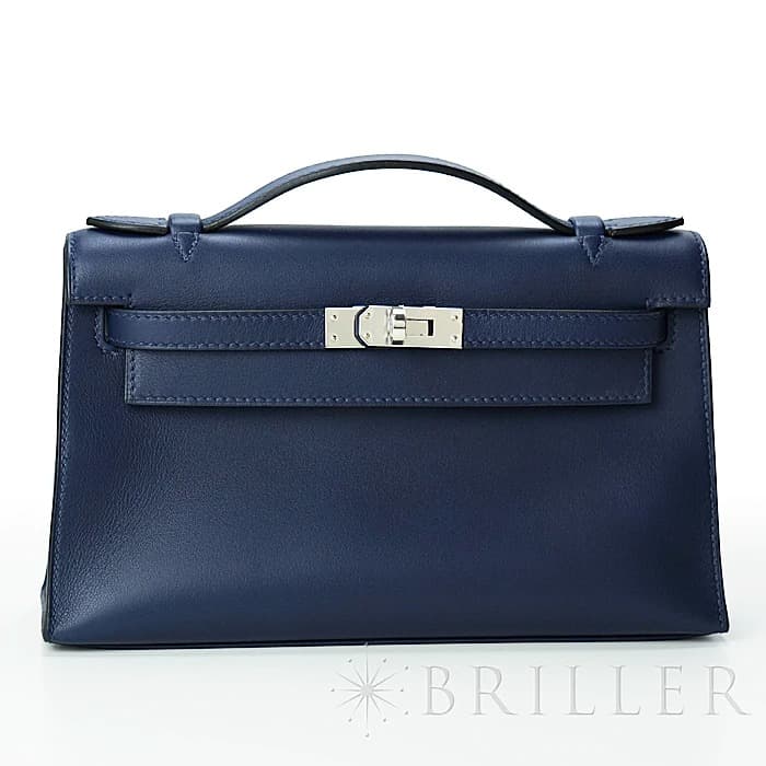 HERMES エルメス ケリー ポシェットケリー スイフト ネイビー シルバー金具 メイン