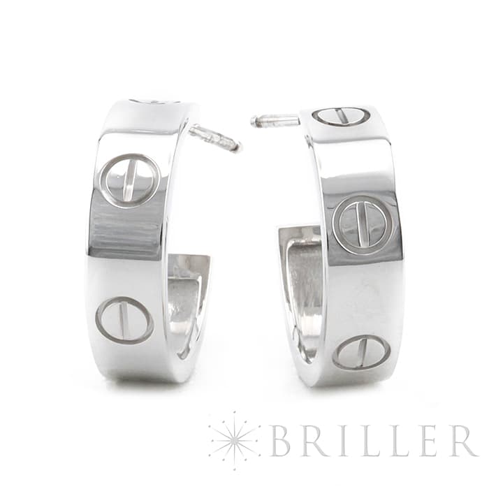 中古)CARTIER カルティエ ラブ フープ イヤリング ピアス ホワイト 