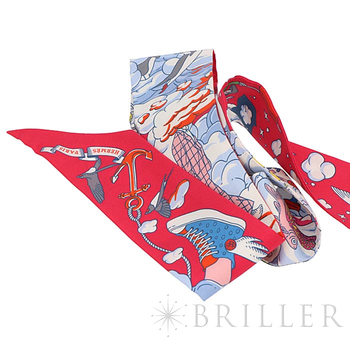 HERMES エルメス ツイリー シルク SUR MON NUAGE 私の雲 ローズヴィフ／ブルー／マルチカラー 9