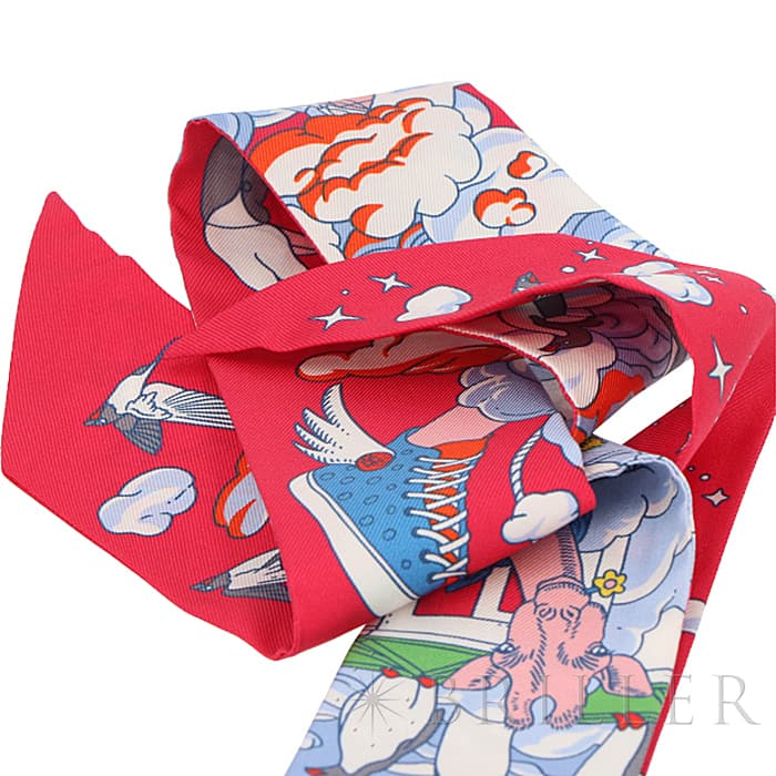 HERMES エルメス ツイリー シルク SUR MON NUAGE 私の雲 ローズヴィフ／ブルー／マルチカラー 12