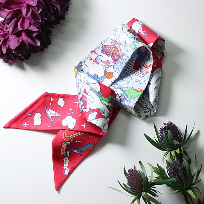 HERMES エルメス ツイリー シルク SUR MON NUAGE 私の雲 ローズヴィフ／ブルー／マルチカラー 2