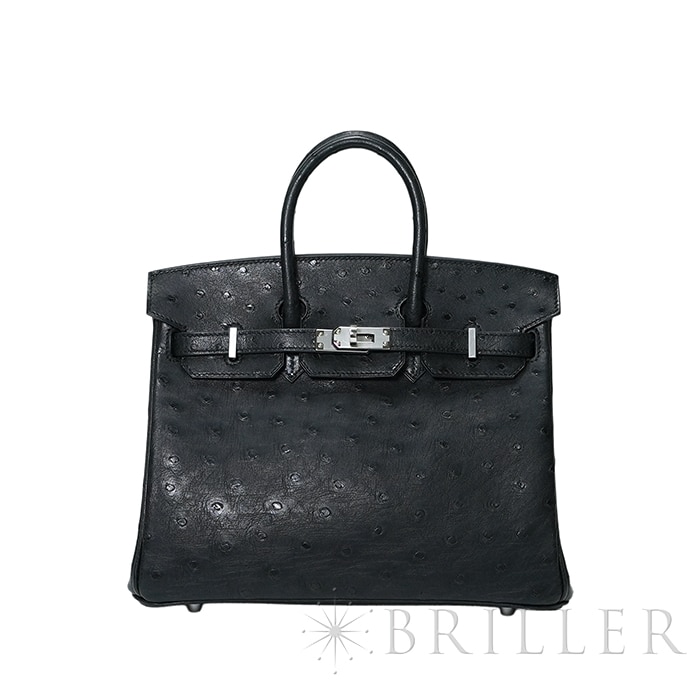 HERMES エルメス バーキン 25 オーストリッチ ノワール シルバー金具 メイン
