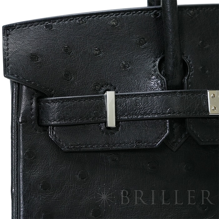 HERMES エルメス バーキン 25 オーストリッチ ノワール シルバー金具 12