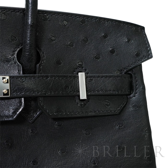 HERMES エルメス バーキン 25 オーストリッチ ノワール シルバー金具 14