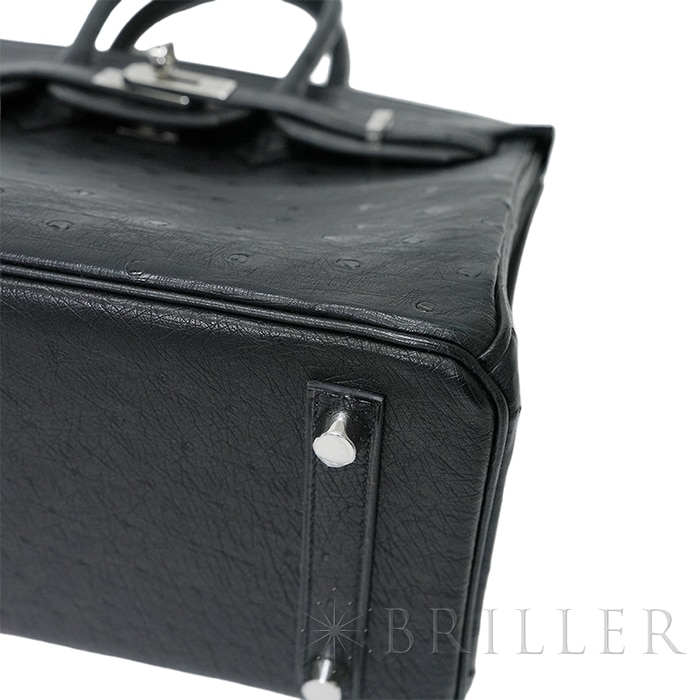 HERMES エルメス バーキン 25 オーストリッチ ノワール シルバー金具 23