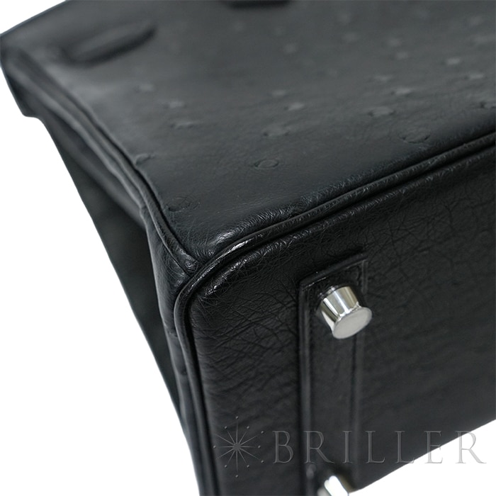 HERMES エルメス バーキン 25 オーストリッチ ノワール シルバー金具 26