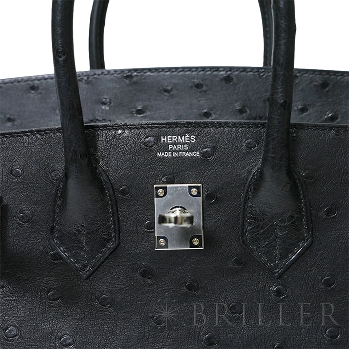 HERMES エルメス バーキン 25 オーストリッチ ノワール シルバー金具 3