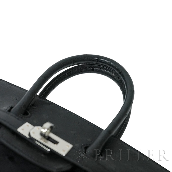 HERMES エルメス バーキン 25 オーストリッチ ノワール シルバー金具 6