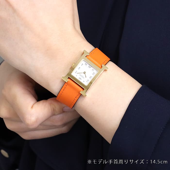 HERMES エルメス Hウォッチ HH1.201.131/SW931 ゴールドプレーテッド オレンジ 28