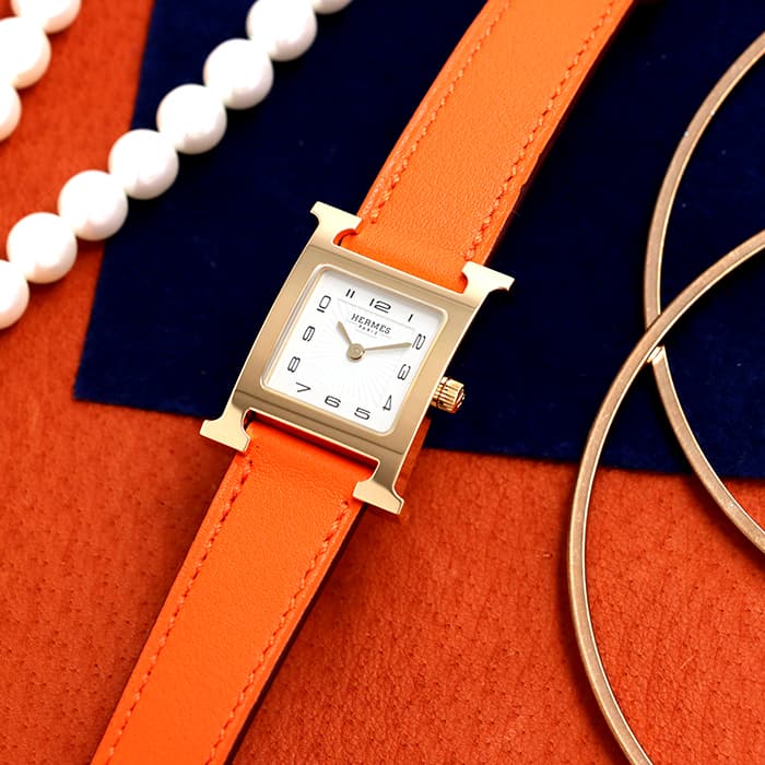 HERMES エルメス Hウォッチ HH1.201.131/SW931 ゴールドプレーテッド オレンジ 2