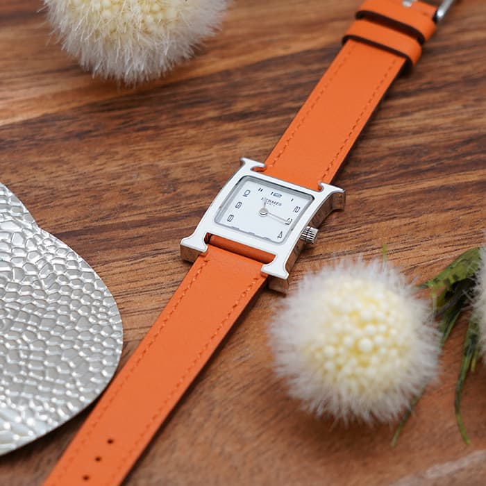 HERMES エルメス Hウォッチ HH1.220.136/WW93 044901WW00　Hウォッチ ホワイトラッカーSS オレンジ 2