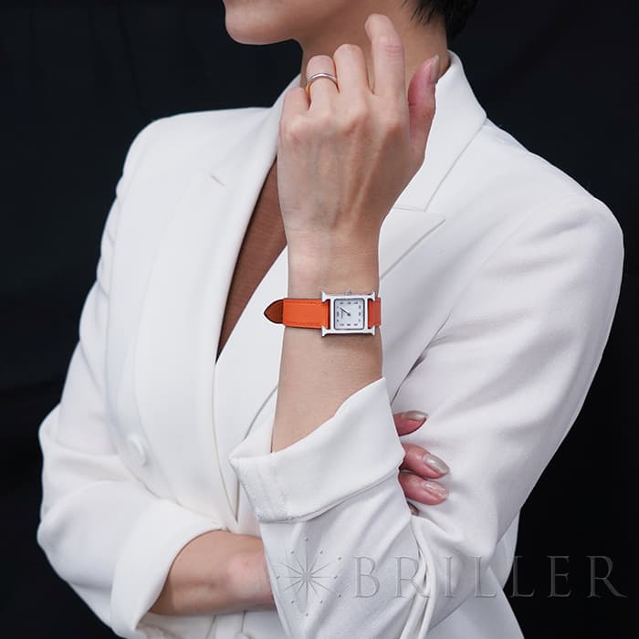 HERMES エルメス Hウォッチ HH1.220.136/WW93 044901WW00　Hウォッチ ホワイトラッカーSS オレンジ 29