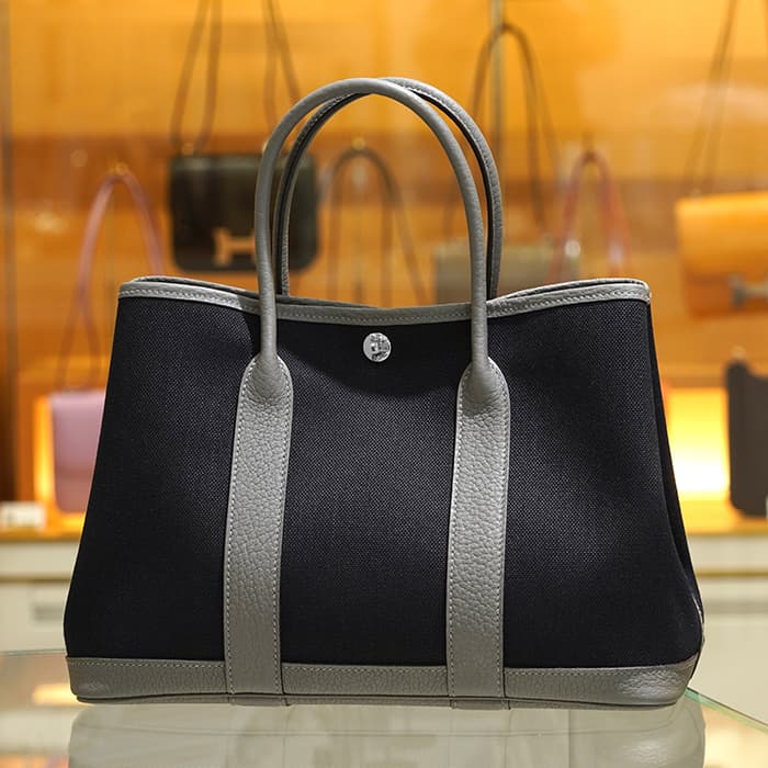 HERMES エルメス ガーデンパーティー 30/TPM トワルアッシュ/ネゴンダ エタン/ノワール シルバー金具 2